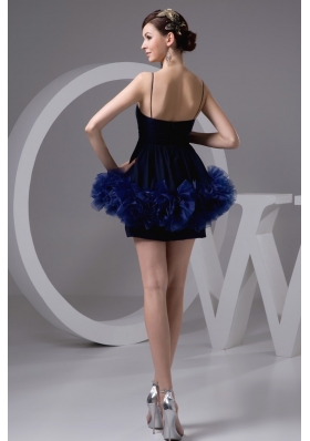 Spaghetti Straps Mini-length Column Prom Dress with Ruffled Flowers