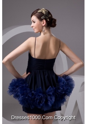 Spaghetti Straps Mini-length Column Prom Dress with Ruffled Flowers