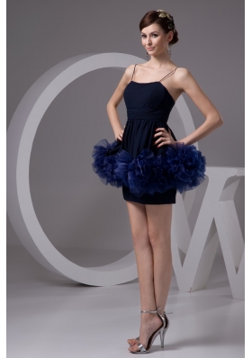 Spaghetti Straps Mini-length Column Prom Dress with Ruffled Flowers