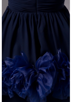 Spaghetti Straps Mini-length Column Prom Dress with Ruffled Flowers