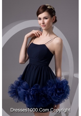 Spaghetti Straps Mini-length Column Prom Dress with Ruffled Flowers