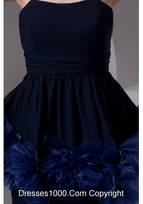 Spaghetti Straps Mini-length Column Prom Dress with Ruffled Flowers