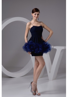 Spaghetti Straps Mini-length Column Prom Dress with Ruffled Flowers