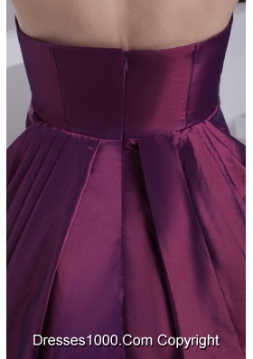 Strapless Pick-ups Burgundy Prom Dress with Handmade Flower and Paillette