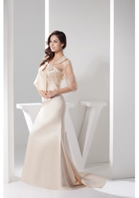 Strapless Sheath Prom Gown in Champagne with Watteau Train