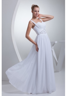 Straps Sweetheart Ruching Bridal Dress with Beading Decorated Waist