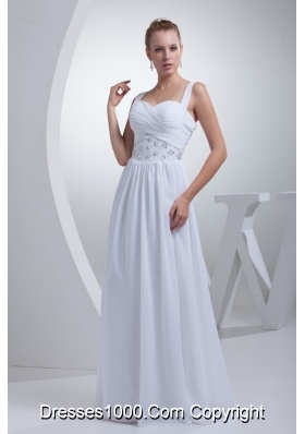 Straps Sweetheart Ruching Bridal Dress with Beading Decorated Waist