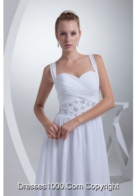 Straps Sweetheart Ruching Bridal Dress with Beading Decorated Waist