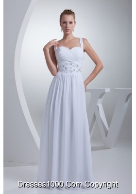 Straps Sweetheart Ruching Bridal Dress with Beading Decorated Waist