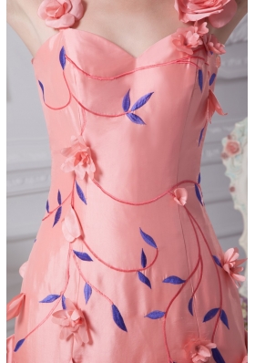 Straps Watermelon Prom Dress with Handmade Flower and Embroidery