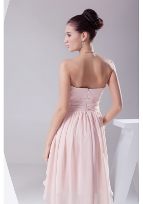 Sweetheart Ruched High-low Pink Prom Dress for Women