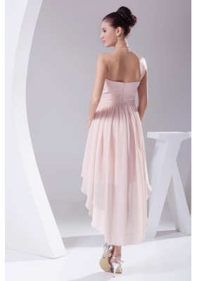 Sweetheart Ruched High-low Pink Prom Dress for Women