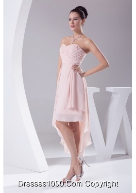 Sweetheart Ruched High-low Pink Prom Dress for Women