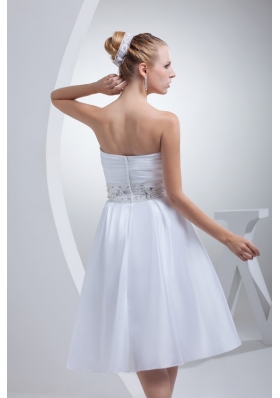 Tea-length Sweetheart Ruche Bridal Dress with Jewelry Decorated Ribbon