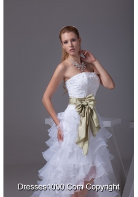 White High-low Embroidery Prom Dress for Women with Sash Organza