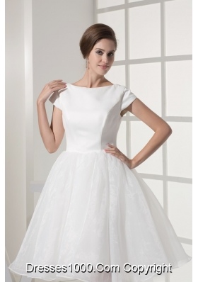 White Knee-length Scoop A-line Bodice Bridal Gowns For Out Door Wedding