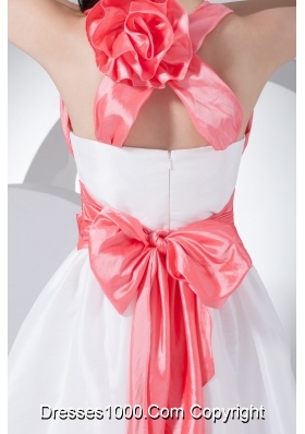 White Mini-length Straps Prom Dress for Girls with Handmade Flower