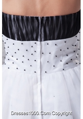 Black and White Organza Sweetheart Beaded Prom Graduation Dress