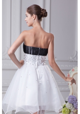 Black and White Organza Sweetheart Beaded Prom Graduation Dress