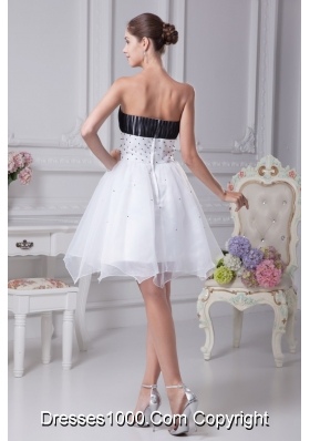 Black and White Organza Sweetheart Beaded Prom Graduation Dress
