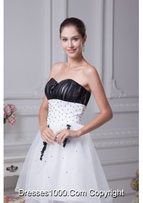 Black and White Organza Sweetheart Beaded Prom Graduation Dress