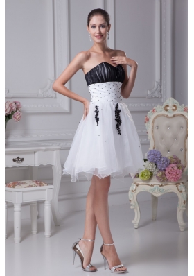 Black and White Organza Sweetheart Beaded Prom Graduation Dress