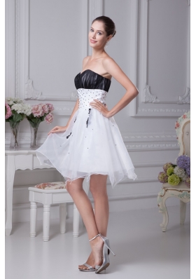 Black and White Organza Sweetheart Beaded Prom Graduation Dress