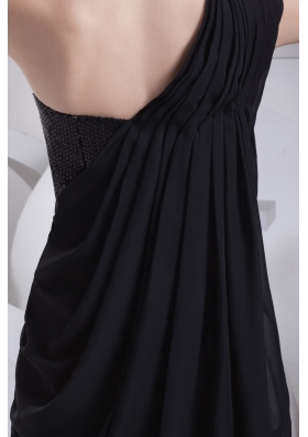 Elegant Chiffon One Shoulder Black Short Prom Dress with Paillette