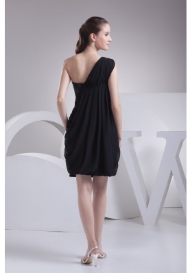 Elegant Chiffon One Shoulder Black Short Prom Dress with Paillette