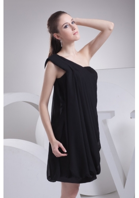 Elegant Chiffon One Shoulder Black Short Prom Dress with Paillette