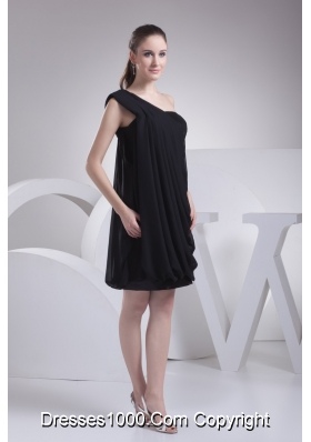 Elegant Chiffon One Shoulder Black Short Prom Dress with Paillette