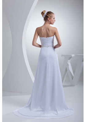 Empire Strapless Sweep Train Wedding Gowns with Beading Decorated Belt