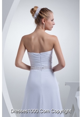 Empire Strapless Sweep Train Wedding Gowns with Beading Decorated Belt