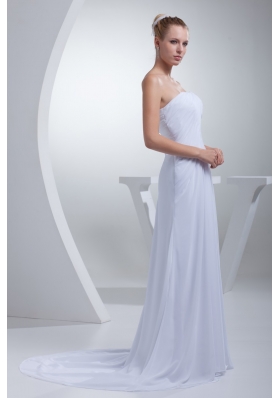 Empire Strapless Sweep Train Wedding Gowns with Beading Decorated Belt