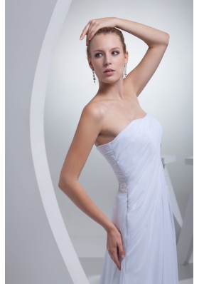 Empire Strapless Sweep Train Wedding Gowns with Beading Decorated Belt