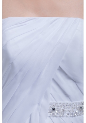Empire Strapless Sweep Train Wedding Gowns with Beading Decorated Belt