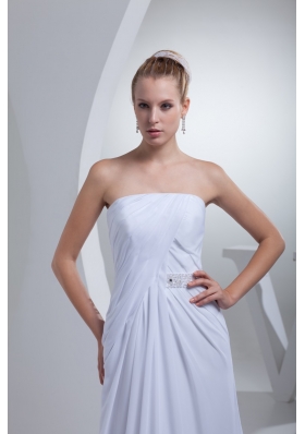 Empire Strapless Sweep Train Wedding Gowns with Beading Decorated Belt