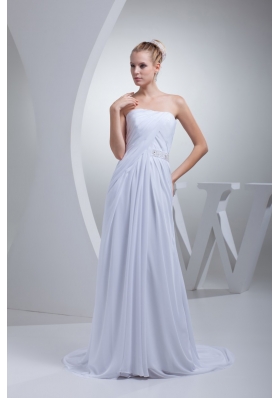Empire Strapless Sweep Train Wedding Gowns with Beading Decorated Belt