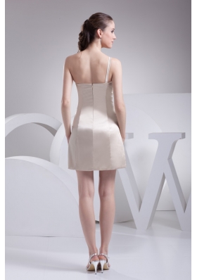 New Style Satin Short Ivory Prom Dress with Beading One Shoulder