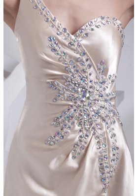New Style Satin Short Ivory Prom Dress with Beading One Shoulder