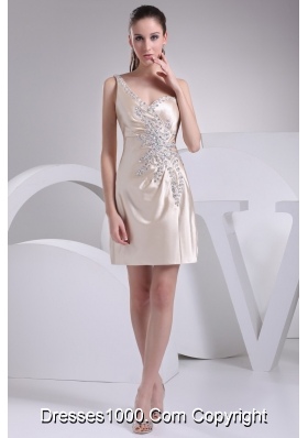 New Style Satin Short Ivory Prom Dress with Beading One Shoulder