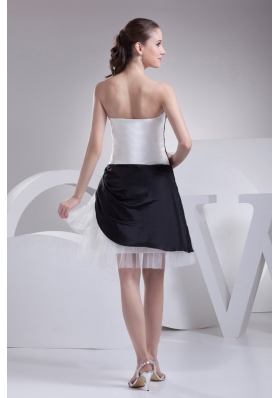 Organza Taffeta Sweetheart Ruched Black and White Prom Dresses