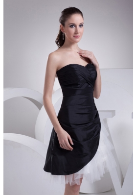 Organza Taffeta Sweetheart Ruched Black and White Prom Dresses