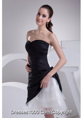 Organza Taffeta Sweetheart Ruched Black and White Prom Dresses