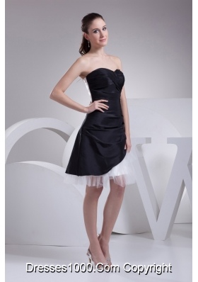 Organza Taffeta Sweetheart Ruched Black and White Prom Dresses