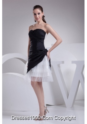 Organza Taffeta Sweetheart Ruched Black and White Prom Dresses