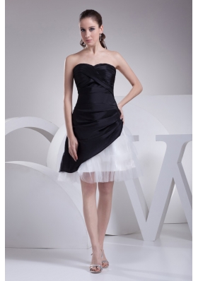 Organza Taffeta Sweetheart Ruched Black and White Prom Dresses