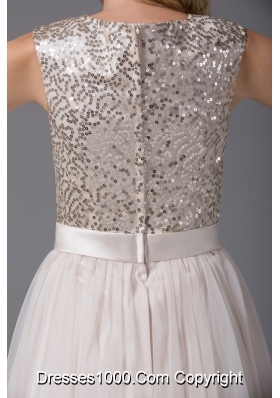 Round Split Neck Cream Colored Prom Homecoming Dress