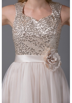 Round Split Neck Cream Colored Prom Homecoming Dress