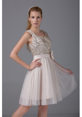 Round Split Neck Cream Colored Prom Homecoming Dress